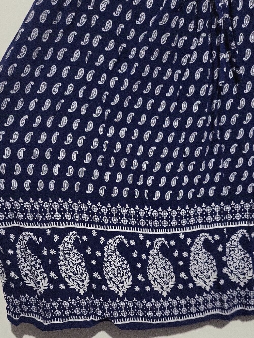 St. John's Bay Navy and White Paisley Tie-Front Short Sleeve Blouse - Picture 6 of 6